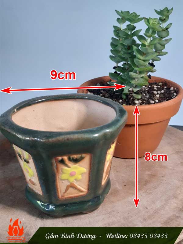 Chậu hoa mai giả cổ trồng bonsai siêu mini men xanh Bình Dương